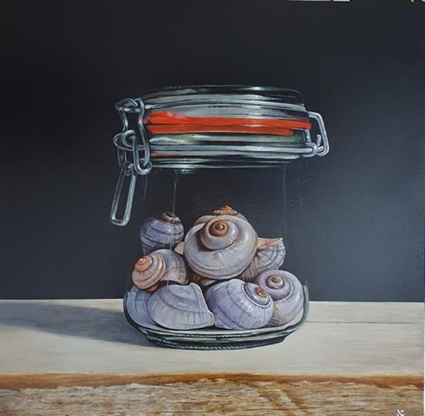 Grote foto kunsthandel gennep weckpot met slakkenhuizen antiek en kunst modern
