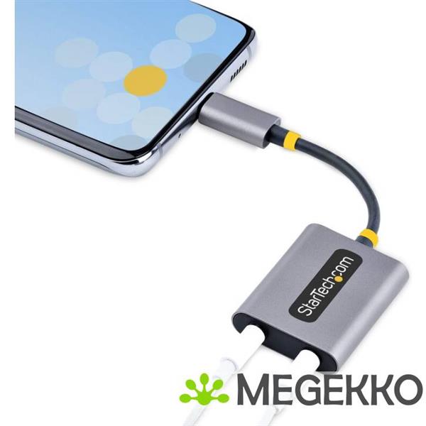 Grote foto startech.com usb c headphone splitter usb type c dual headset adapter met mic input usb c naar 3.5 computers en software overige computers en software