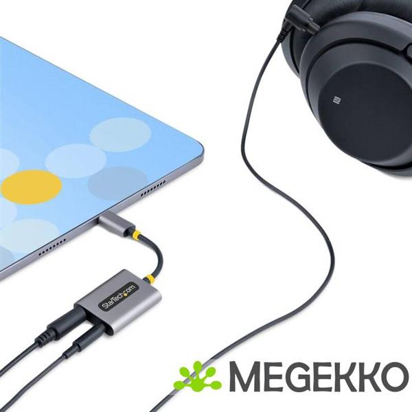 Grote foto startech.com usb c headphone splitter usb type c dual headset adapter met mic input usb c naar 3.5 computers en software overige computers en software