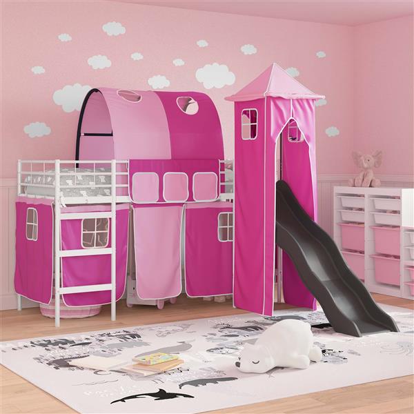 Grote foto vidaxl loftbed voor kids wit en roze 99 5 x 190 cm metaal antiek en kunst stoelen en banken