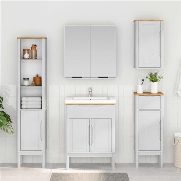 Grote foto vidaxl badkamerkast met lade wit 35 x 30 x 90 cm massief vurenhout huis en inrichting complete badkamers