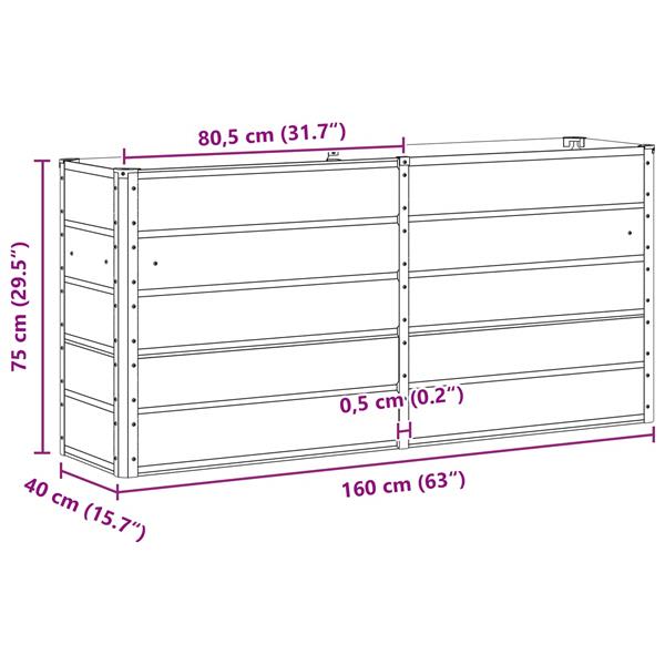 Grote foto vidaxl plantenbak antraciet 160 x 40 x 75 cm staal tuin en terras overige tuin en terras