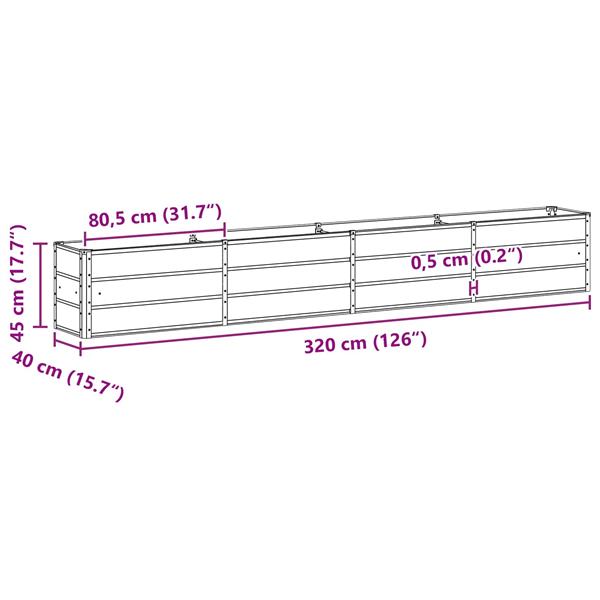 Grote foto vidaxl plantenbak lichtgrijs 320 x 40 x 45 cm staal tuin en terras overige tuin en terras