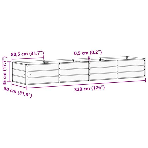 Grote foto vidaxl plantenbak antraciet 320 x 80 x 45 cm staal tuin en terras overige tuin en terras