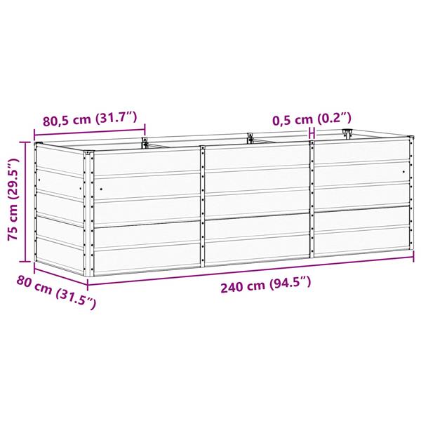 Grote foto vidaxl plantenbak antraciet 240 x 80 x 75 cm staal tuin en terras overige tuin en terras