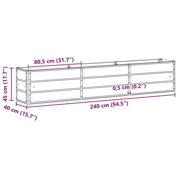 Grote foto vidaxl plantenbak antraciet 240 x 40 x 45 cm staal tuin en terras overige tuin en terras