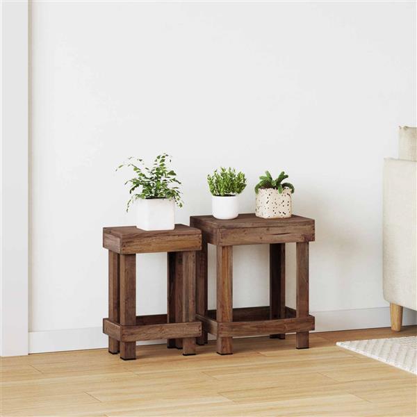 Grote foto vidaxl plantenstandaard 2 pcs bruin 70 x 11 x 27 cm mahoniehout tuin en terras overige tuin en terras