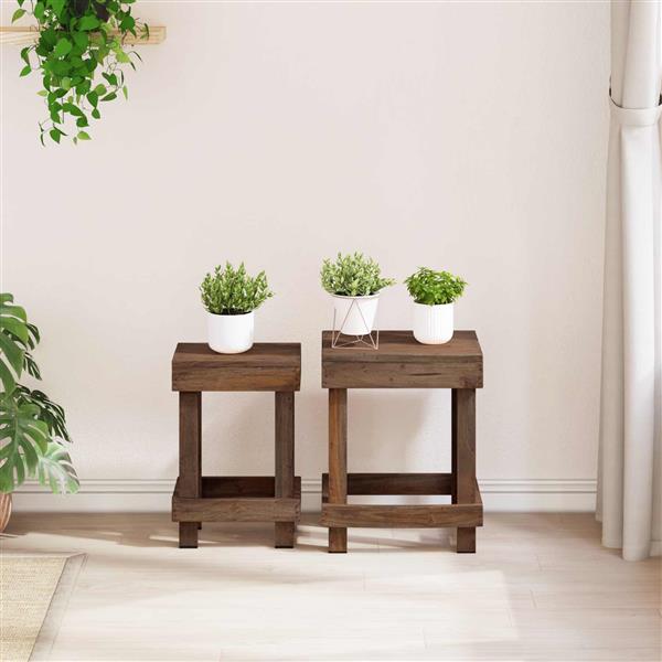 Grote foto vidaxl plantenstandaard 2 pcs bruin 70 x 11 x 27 cm mahoniehout tuin en terras overige tuin en terras