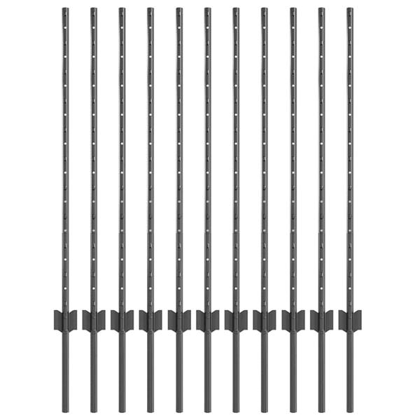 Grote foto vidaxl afrasteringspaal 11 pcs grijs 100 cm staal tuin en terras overige tuin en terras