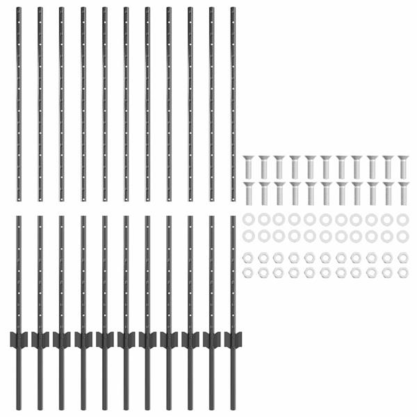 Grote foto vidaxl afrasteringspaal 11 pcs grijs 120 cm staal tuin en terras overige tuin en terras