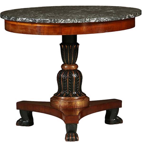 Grote foto grote empire gueridon of bijzettafel met geaderd marmer blad ca 1810 no.361815 antiek en kunst stoelen en banken