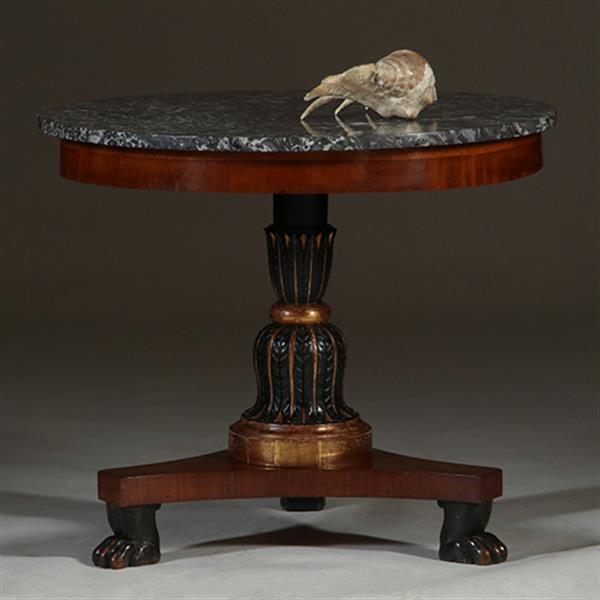 Grote foto grote empire gueridon of bijzettafel met geaderd marmer blad ca 1810 no.361815 antiek en kunst stoelen en banken