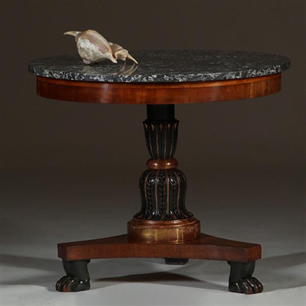 Grote foto grote empire gueridon of bijzettafel met geaderd marmer blad ca 1810 no.361815 antiek en kunst stoelen en banken