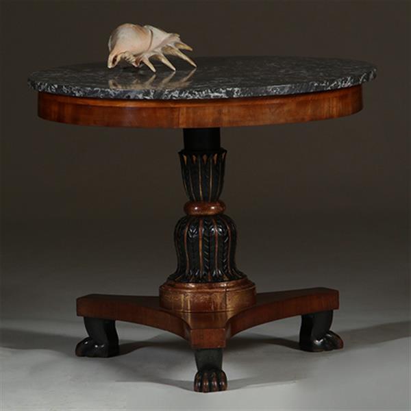 Grote foto grote empire gueridon of bijzettafel met geaderd marmer blad ca 1810 no.361815 antiek en kunst stoelen en banken