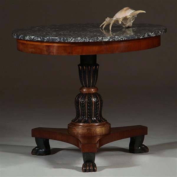 Grote foto grote empire gueridon of bijzettafel met geaderd marmer blad ca 1810 no.361815 antiek en kunst stoelen en banken