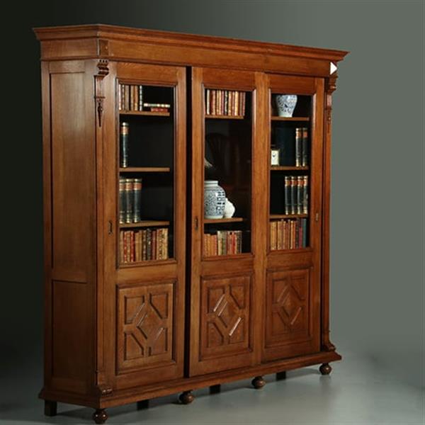 Grote foto boekenkast of bibliotheekkast met drie schuifdeuren en verstelbare planken no.362910 antiek en kunst stoelen en banken
