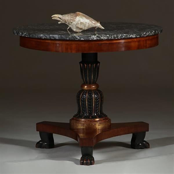 Grote foto grote empire gueridon of bijzettafel met geaderd marmer blad ca 1810 no.361815 antiek en kunst stoelen en banken