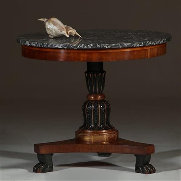 Grote foto grote empire gueridon of bijzettafel met geaderd marmer blad ca 1810 no.361815 antiek en kunst stoelen en banken