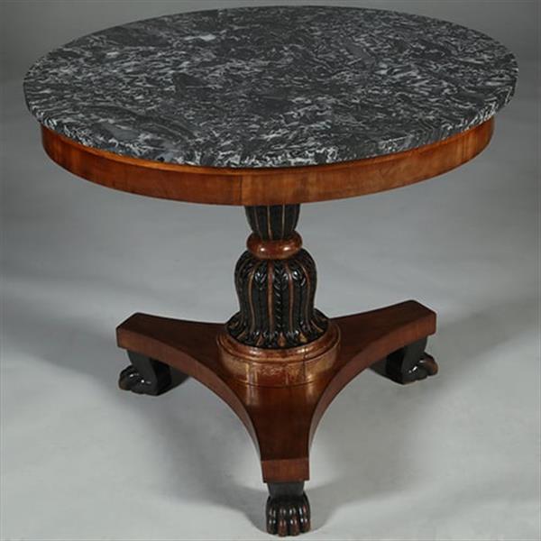 Grote foto grote empire gueridon of bijzettafel met geaderd marmer blad ca 1810 no.361815 antiek en kunst stoelen en banken