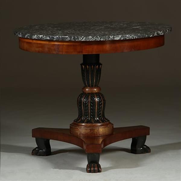 Grote foto grote empire gueridon of bijzettafel met geaderd marmer blad ca 1810 no.361815 antiek en kunst stoelen en banken