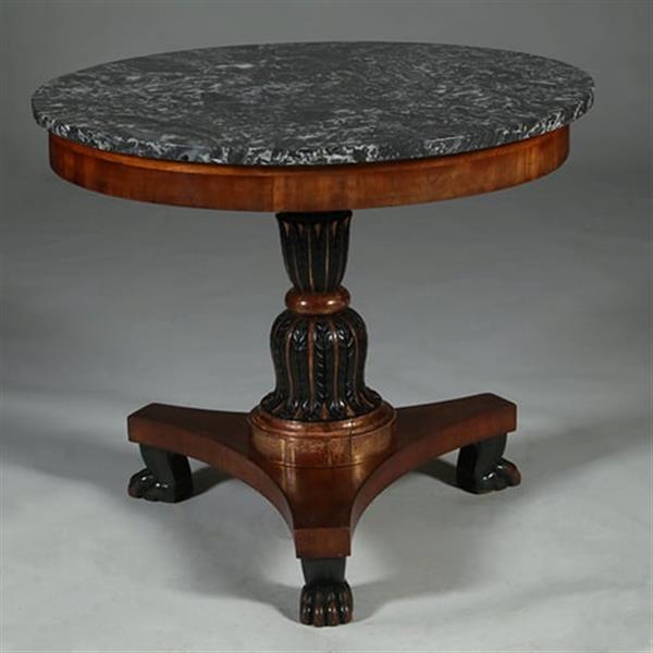 Grote foto grote empire gueridon of bijzettafel met geaderd marmer blad ca 1810 no.361815 antiek en kunst stoelen en banken