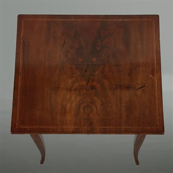 Grote foto bijna vierkante biedermeier bijzettafel mooi ingelegd met lade met vakverdeling ca 1830 no.361830 antiek en kunst stoelen en banken