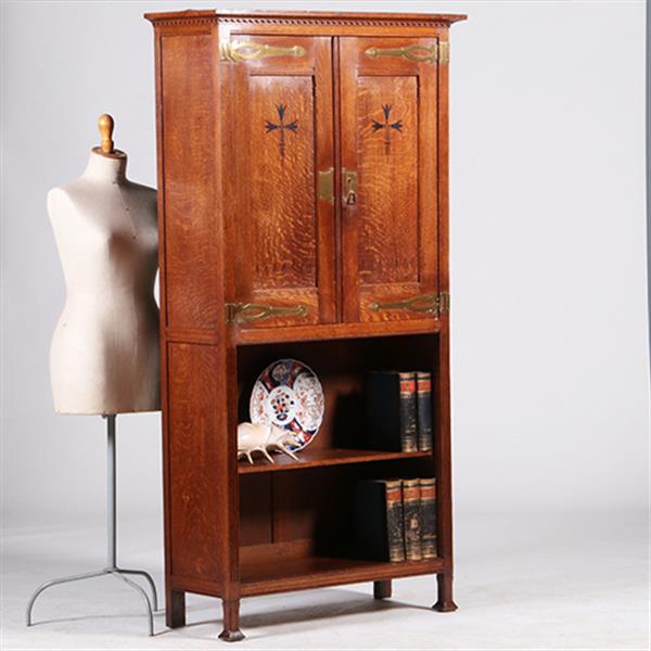 Grote foto strakke smalle bijna 2 meter hoge boekenkast met messing en ebbenhout no.322145 antiek en kunst stoelen en banken