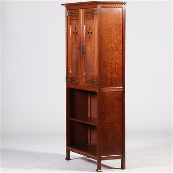 Grote foto strakke smalle bijna 2 meter hoge boekenkast met messing en ebbenhout no.322145 antiek en kunst stoelen en banken