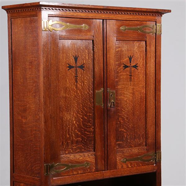 Grote foto strakke smalle bijna 2 meter hoge boekenkast met messing en ebbenhout no.322145 antiek en kunst stoelen en banken