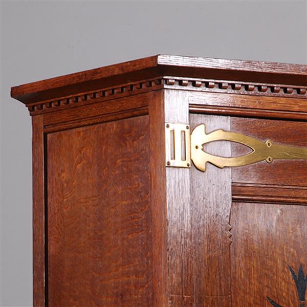 Grote foto strakke smalle bijna 2 meter hoge boekenkast met messing en ebbenhout no.322145 antiek en kunst stoelen en banken