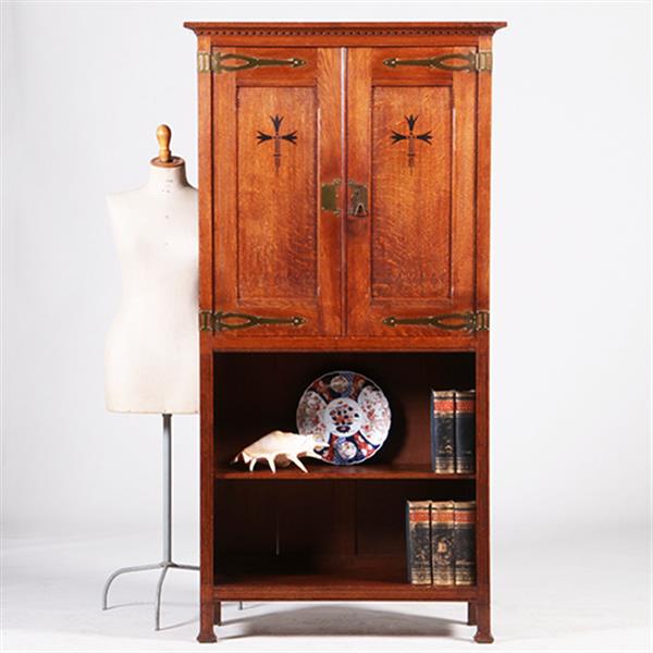 Grote foto strakke smalle bijna 2 meter hoge boekenkast met messing en ebbenhout no.322145 antiek en kunst stoelen en banken