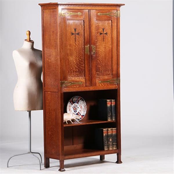 Grote foto strakke smalle bijna 2 meter hoge boekenkast met messing en ebbenhout no.322145 antiek en kunst stoelen en banken