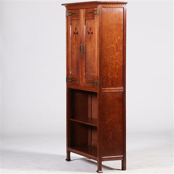 Grote foto strakke smalle bijna 2 meter hoge boekenkast met messing en ebbenhout no.322145 antiek en kunst stoelen en banken