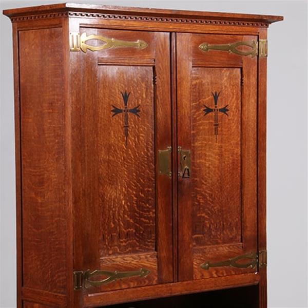 Grote foto strakke smalle bijna 2 meter hoge boekenkast met messing en ebbenhout no.322145 antiek en kunst stoelen en banken