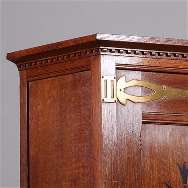 Grote foto strakke smalle bijna 2 meter hoge boekenkast met messing en ebbenhout no.322145 antiek en kunst stoelen en banken