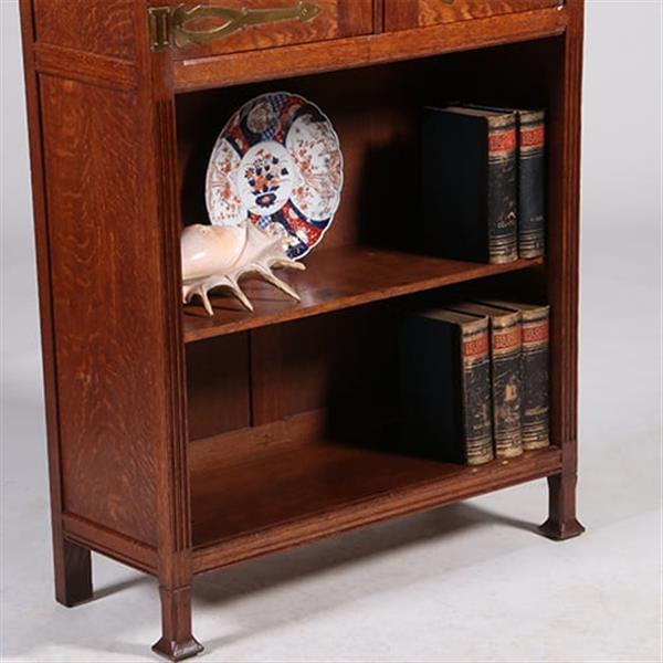 Grote foto strakke smalle bijna 2 meter hoge boekenkast met messing en ebbenhout no.322145 antiek en kunst stoelen en banken