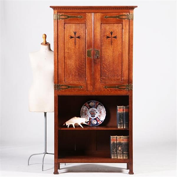 Grote foto strakke smalle bijna 2 meter hoge boekenkast met messing en ebbenhout no.322145 antiek en kunst stoelen en banken