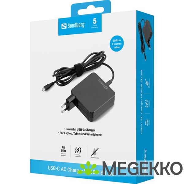 Grote foto sandberg usb c ac charger pd65w eu 2m computers en software overige