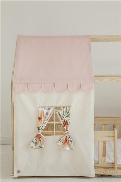 Grote foto katoenen tent voor bedhuis ecru roze met bloemen hoogte bedhuis 135cm breedte 80 cm kinderen en baby complete kinderkamers