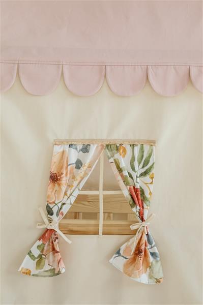 Grote foto katoenen tent voor bedhuis ecru roze met bloemen hoogte bedhuis 135cm breedte 80 cm kinderen en baby complete kinderkamers