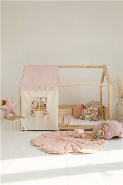 Grote foto katoenen tent voor bedhuis ecru roze met bloemen hoogte bedhuis 135cm breedte 80 cm kinderen en baby complete kinderkamers