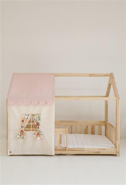 Grote foto katoenen tent voor bedhuis ecru roze met bloemen hoogte bedhuis 135cm breedte 80 cm kinderen en baby complete kinderkamers