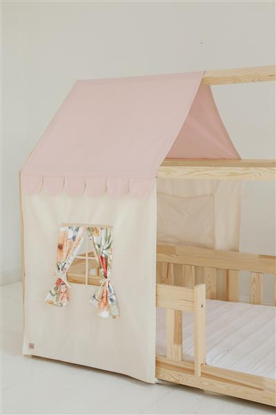 Grote foto katoenen tent voor bedhuis ecru roze met bloemen hoogte bedhuis 135cm breedte 80 cm kinderen en baby complete kinderkamers