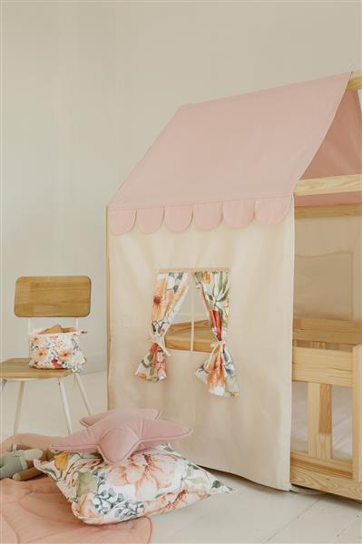 Grote foto katoenen tent voor bedhuis ecru roze met bloemen hoogte bedhuis 135cm breedte 80 cm kinderen en baby complete kinderkamers