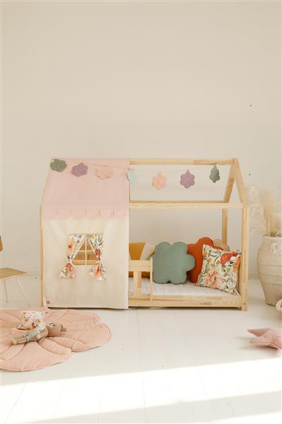 Grote foto katoenen tent voor bedhuis ecru roze met bloemen hoogte bedhuis 135cm breedte 80 cm kinderen en baby complete kinderkamers