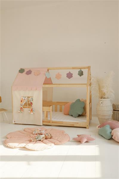 Grote foto katoenen tent voor bedhuis ecru roze met bloemen hoogte bedhuis 135cm breedte 80 cm kinderen en baby complete kinderkamers