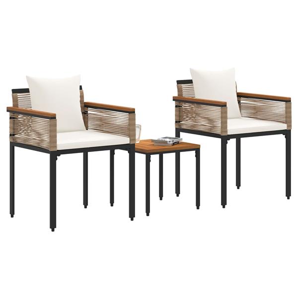 Grote foto vidaxl buitenmeubelset met kussen 3 pcs beige en cr me wit pe rattan tuin en terras tuinmeubelen