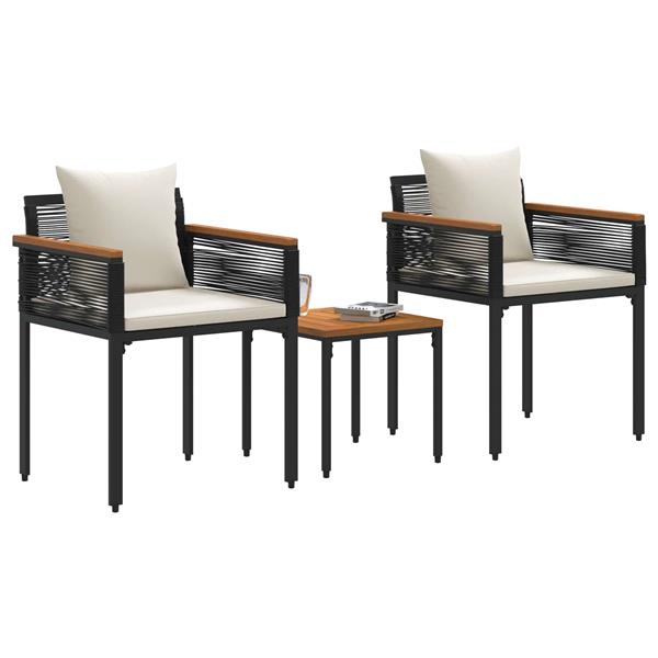 Grote foto vidaxl buitenmeubelset met kussen 3 pcs zwart en cream wit pe rattan tuin en terras tuinmeubelen