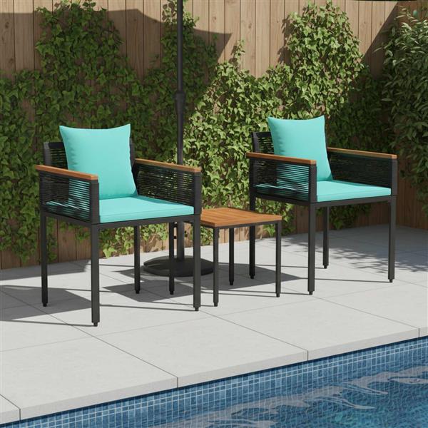 Grote foto vidaxl buitenmeubelset met kussen 3 pcs zwart en turquoise pe rattan tuin en terras tuinmeubelen
