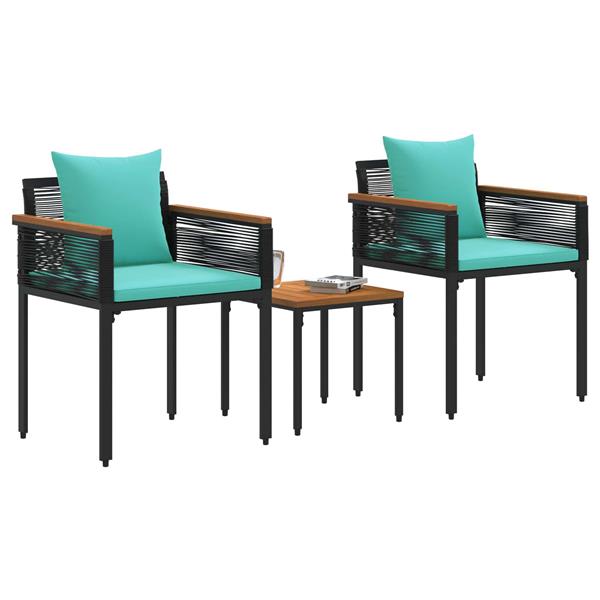 Grote foto vidaxl buitenmeubelset met kussen 3 pcs zwart en turquoise pe rattan tuin en terras tuinmeubelen